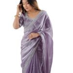Women's Tissue Silk Sequence Embroidery Saree with Unstitched blouse Piece (4472S111_Dusty Light Purple)