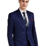 Designer Men's Slim Fit Notched Lapel Single Breasted Solid Blazer (Navy Blue, L)