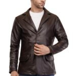 Men's Stylish Foux Leather Single Breasted Blazer, For Men Button-Front (IN, Alpha, M, Regular, CHOCLATE BROWN)