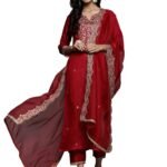 Rayon Blend Embroidered Straight Inches Kurta With Pant with Dupatta Set (Red_KH9RD4697_Small)