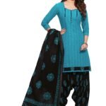 Printed Readymade Salwar Suit For Women(BAND6013S, Small, Blue)