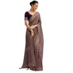 Fashion Purple Bandhani Tie Dye Ready To Wear Saree With Zari Jaal And Unstitched Blouse